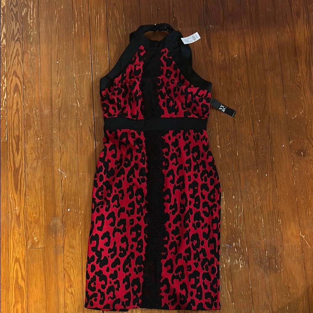 New York & Company Red and Black Halter Sheath Dress